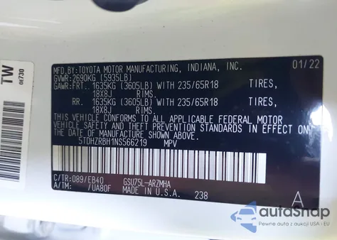 2022 Toyota Highlander Xle from USA, damaged, VIN 5TDHZRBH1NS566219